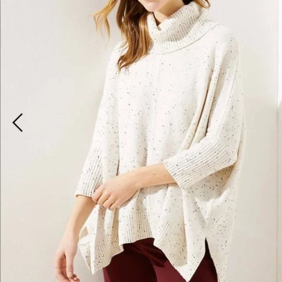 LOFT Sweaters - Loft Confetti Speckled Tweed Cream Cowl Neck Knit Poncho Sweater